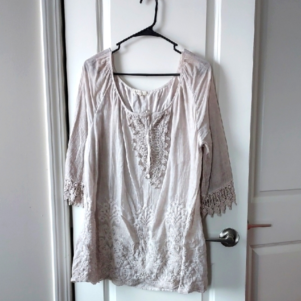Indigo Soul Elegant Cream Lace Women's Top Xl